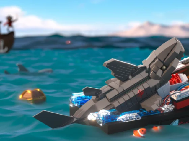 Close-up of the shark attacking the survival boat