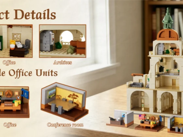 CR004 classical city hall building set with 1,676 construction pieces