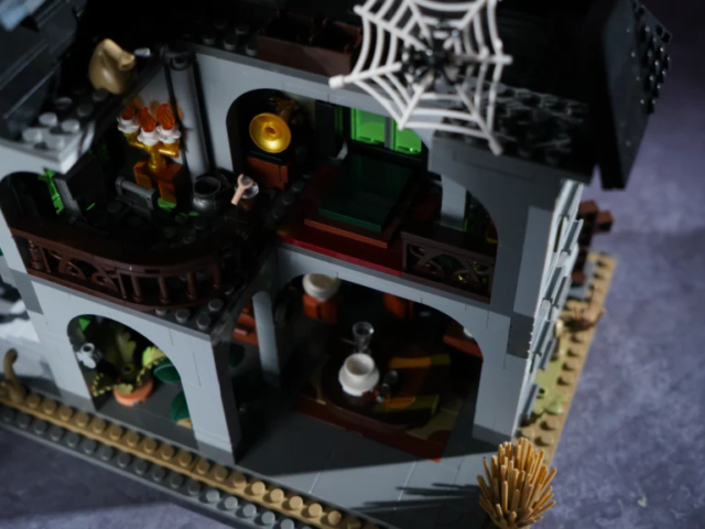 Close-up of the haunted manor entrance and porch