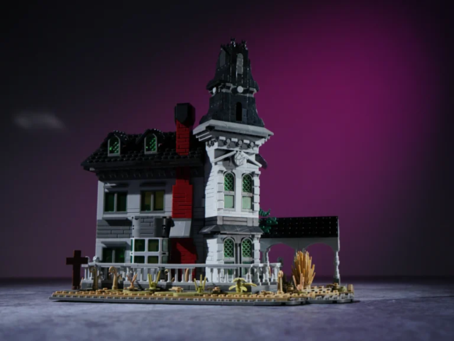 Victorian porch columns on the Gothic mansion brick model