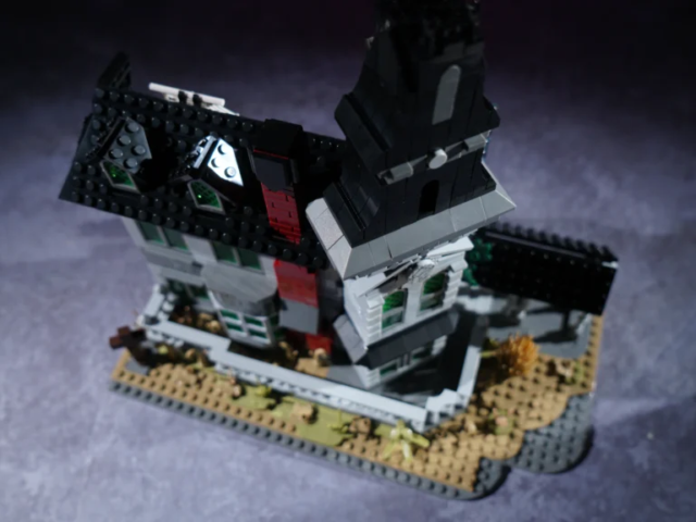 Rear view of the Gothic Victorian mansion building set