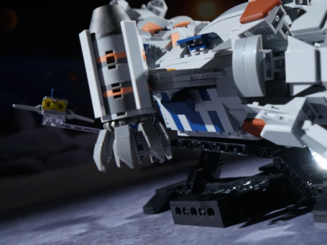 Rear three-quarter view of the CR006 cargo spaceship model