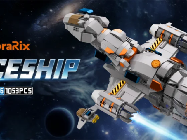 Mini escort spacecraft beside the CR006 cargo freighter model