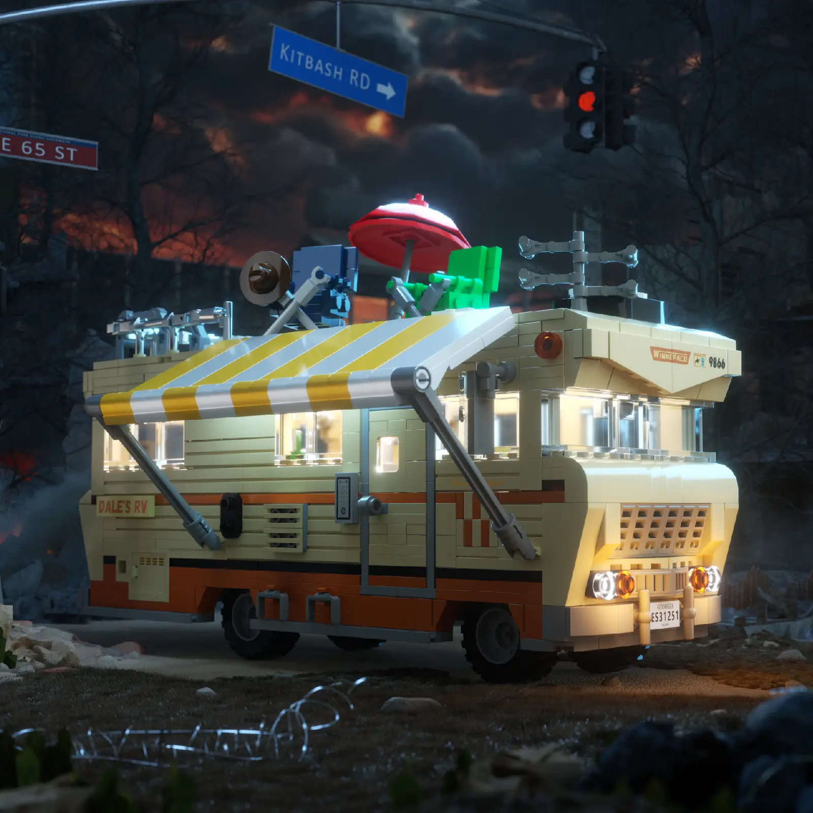 Front three-quarter view of the post-apocalyptic RV brick model