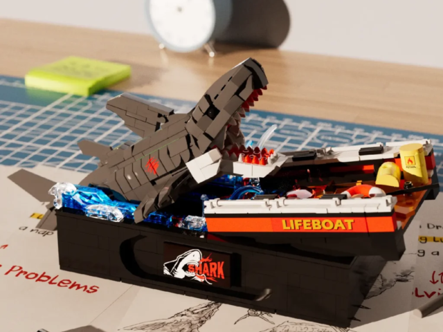 Side view of the Shark Attack Survival Raft Diorama