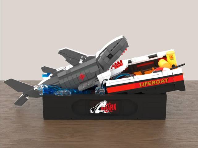 Elevated view of the 10801 shark attack diorama