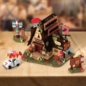 Whimsical crooked cabin building block set